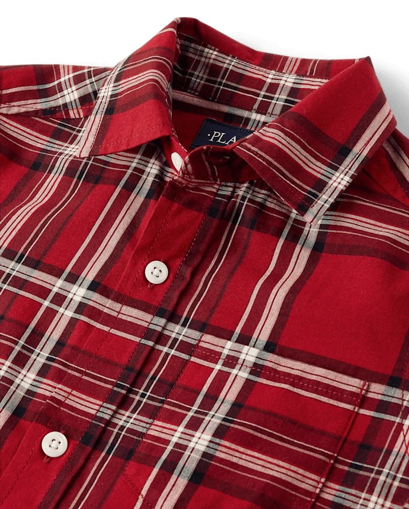 Boys Plaid Poplin Button Up Shirt