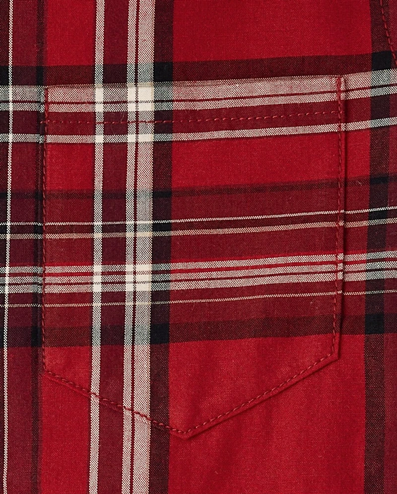 Boys Plaid Poplin Button Up Shirt