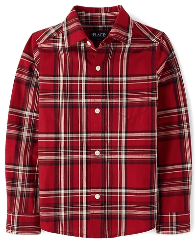 Boys Plaid Poplin Button Up Shirt