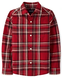 Boys Plaid Poplin Button Up Shirt