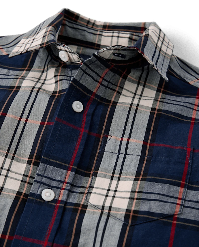 Boys Plaid Poplin Button Up Shirt