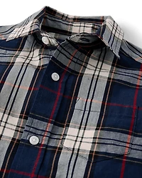 Boys Plaid Poplin Button Up Shirt