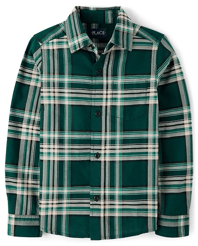 Boys Matching Family Plaid Oxford Button Up Shirt