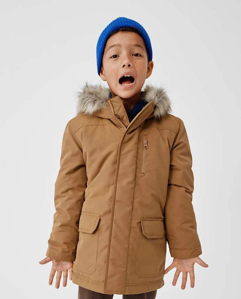 Parka utilitaire mi-lourde doublée en microfibre polaire pour enfants