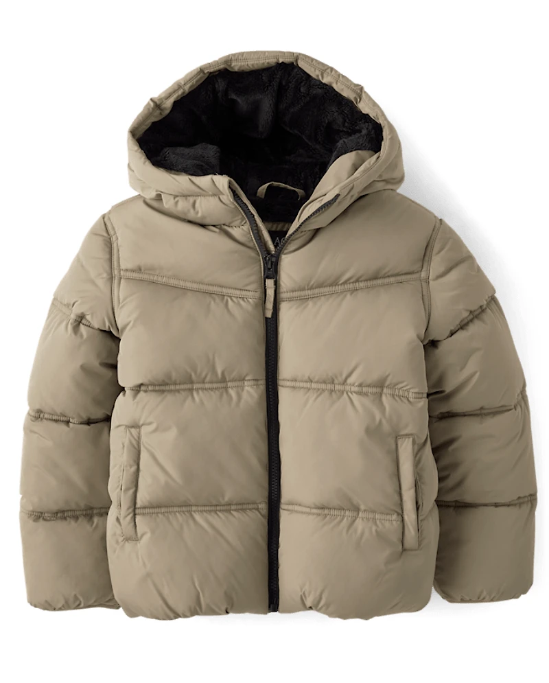 Boys Quilted Heavyweight Faux Fur Lined Puffer Jacket