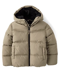 Boys Quilted Heavyweight Faux Fur Lined Puffer Jacket