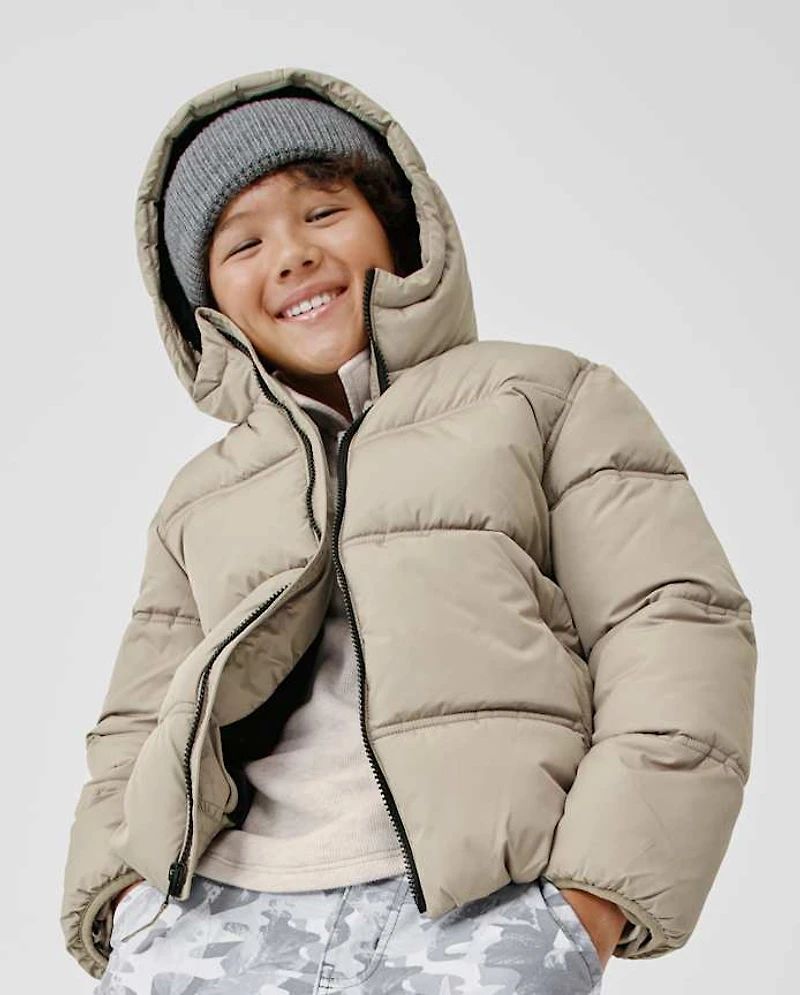 Boys Quilted Heavyweight Faux Fur Lined Puffer Jacket