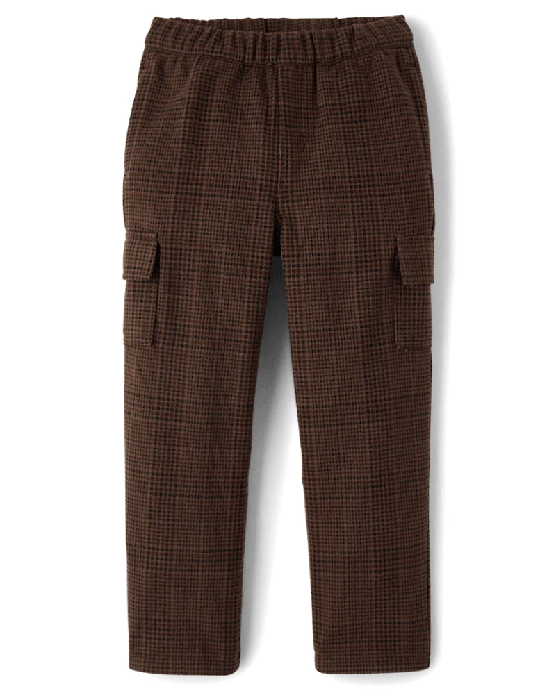 Boys Plaid Luxe Cozy Knit Baggy Cargo Pants