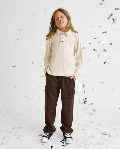 Boys Plaid Luxe Cozy Knit Baggy Cargo Pants