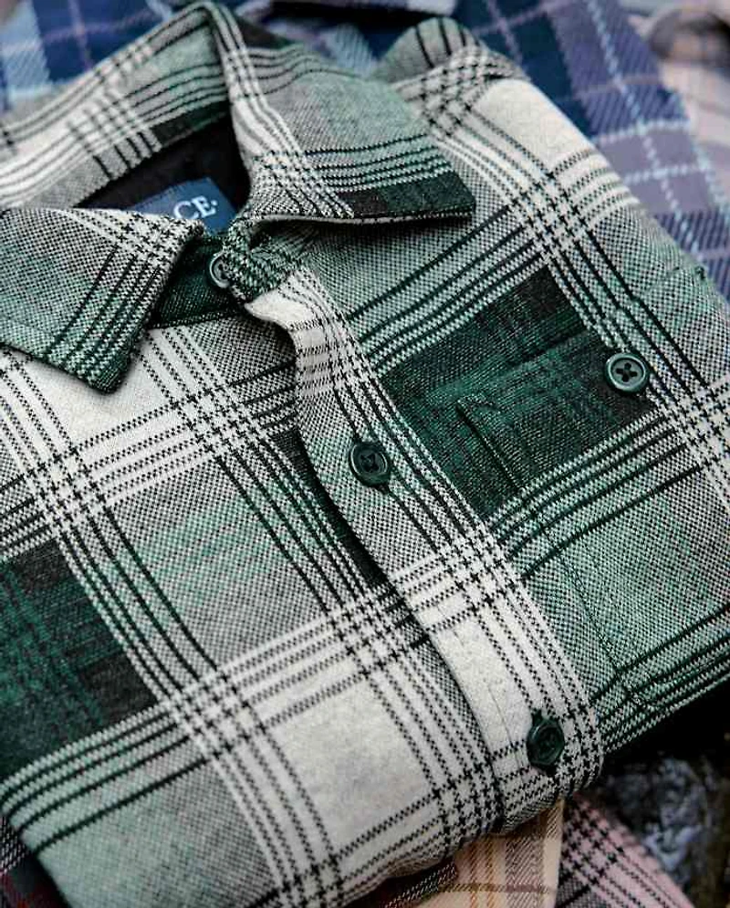 Boys Plaid Luxe Cozy Knit Button Up Shirt