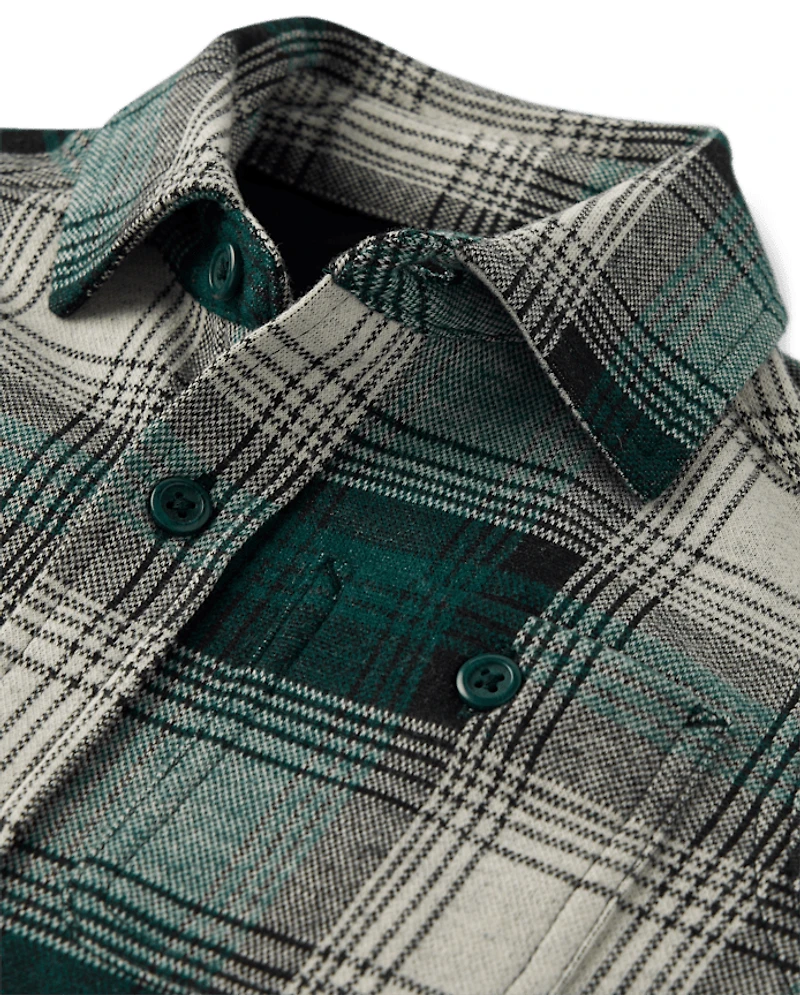 Boys Plaid Luxe Cozy Knit Button Up Shirt