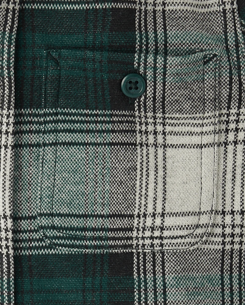 Boys Plaid Luxe Cozy Knit Button Up Shirt