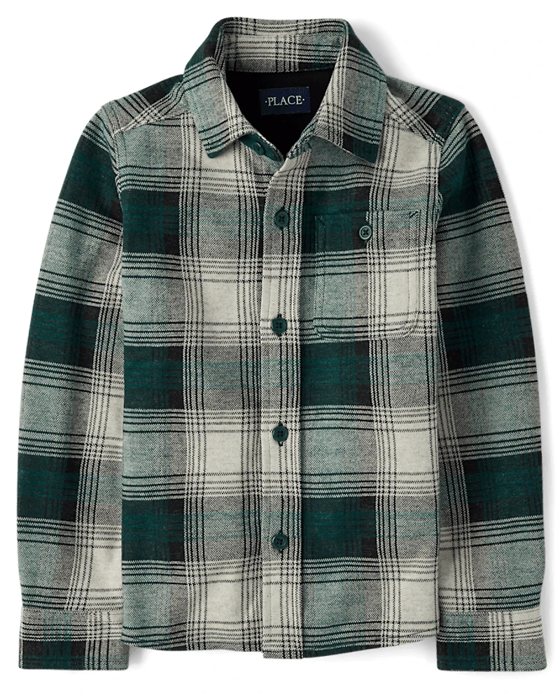 Boys Plaid Luxe Cozy Knit Button Up Shirt