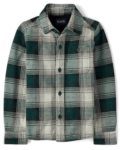 Boys Plaid Luxe Cozy Knit Button Up Shirt