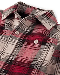 Boys Plaid Luxe Cozy Knit Button Up Shirt