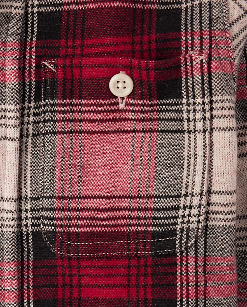 Boys Plaid Luxe Cozy Knit Button Up Shirt