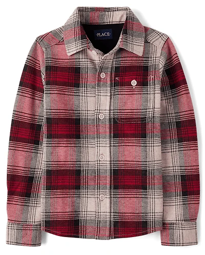 Boys Plaid Luxe Cozy Knit Button Up Shirt