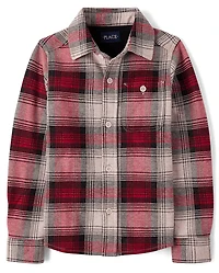 Boys Plaid Luxe Cozy Knit Button Up Shirt