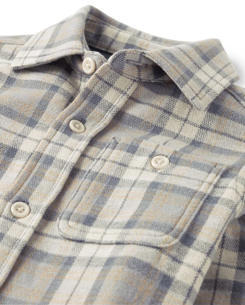 Boys Plaid Luxe Cozy Knit Button Up Shirt