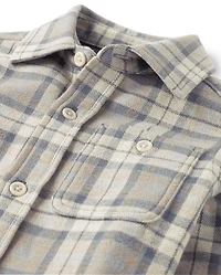 Boys Plaid Luxe Cozy Knit Button Up Shirt