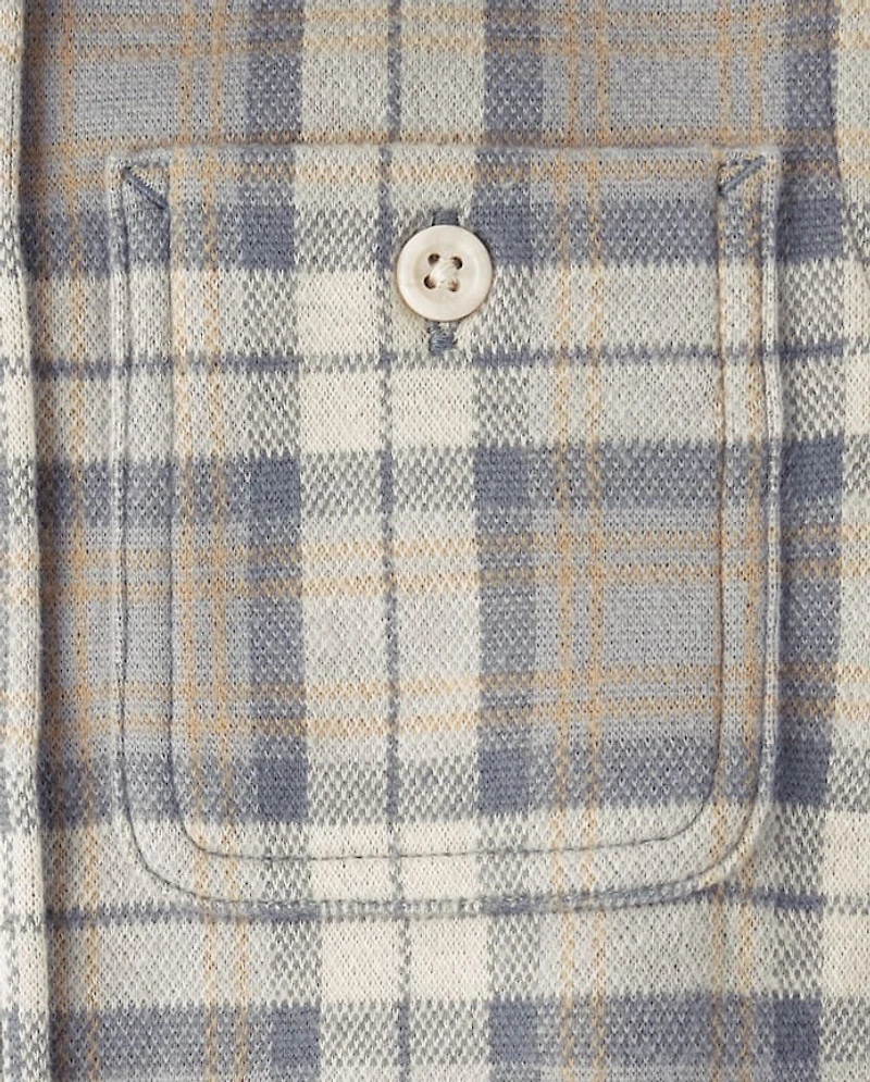 Boys Plaid Luxe Cozy Knit Button Up Shirt