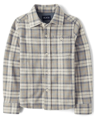 Boys Plaid Luxe Cozy Knit Button Up Shirt