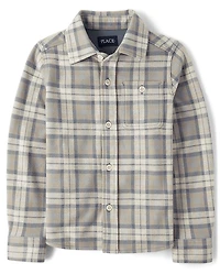 Boys Plaid Luxe Cozy Knit Button Up Shirt