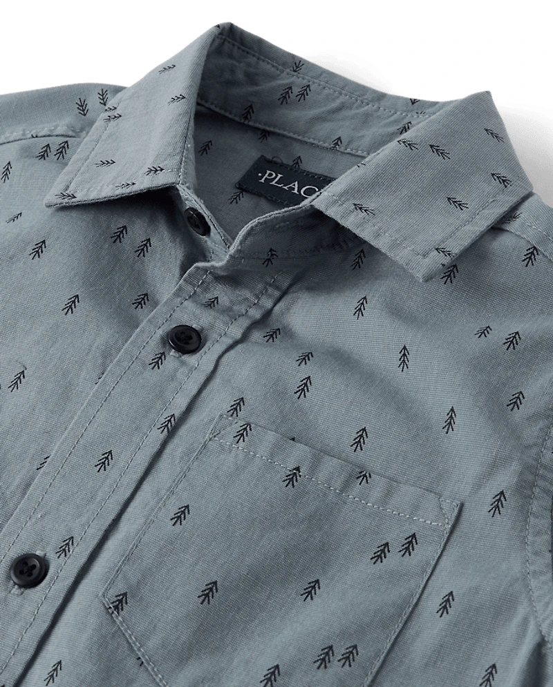 Boys Print Poplin Button Up Shirt