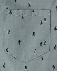 Boys Print Poplin Button Up Shirt
