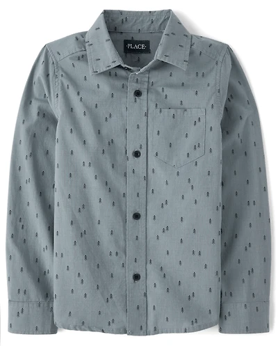 Boys Print Poplin Button Up Shirt