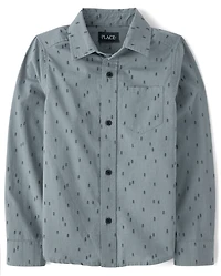 Boys Print Poplin Button Up Shirt