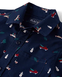 Chemise boutonnée en popeline imprimée pour garçon