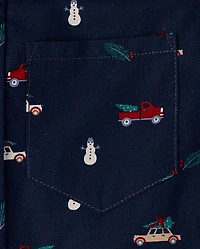 Chemise boutonnée en popeline imprimée pour garçon