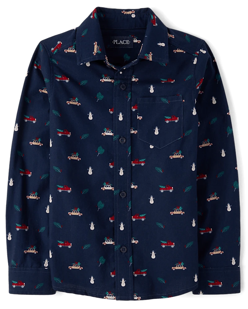 Chemise boutonnée en popeline imprimée pour garçon