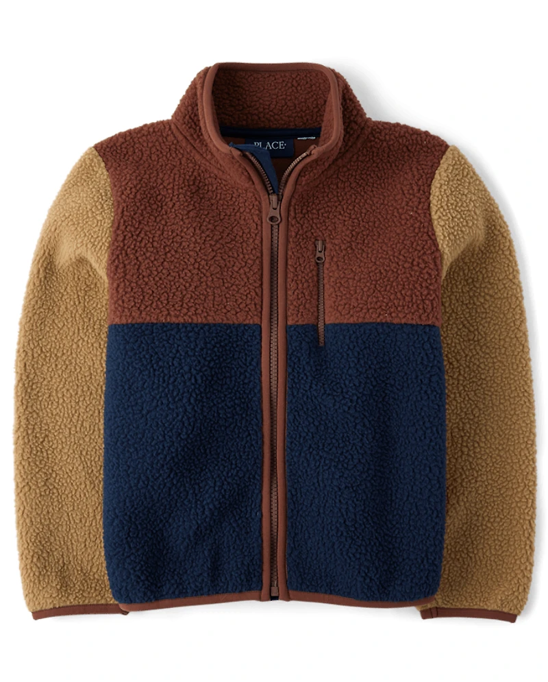 Kids Colorblock Sherpa Zip Up Jacket