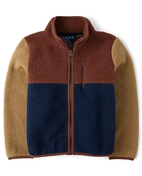 Boys Colorblock Sherpa Zip Up Jacket