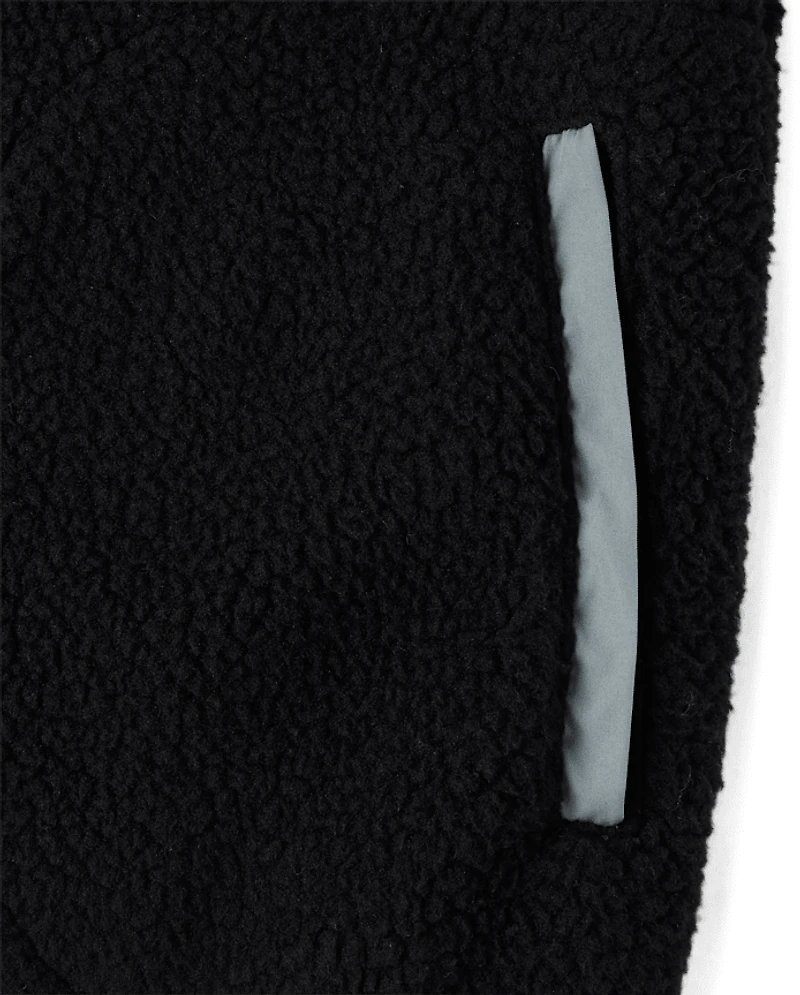 Kids Contrast Sherpa Utility Zip Up Jacket