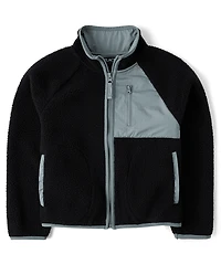 Kids Contrast Sherpa Utility Zip Up Jacket