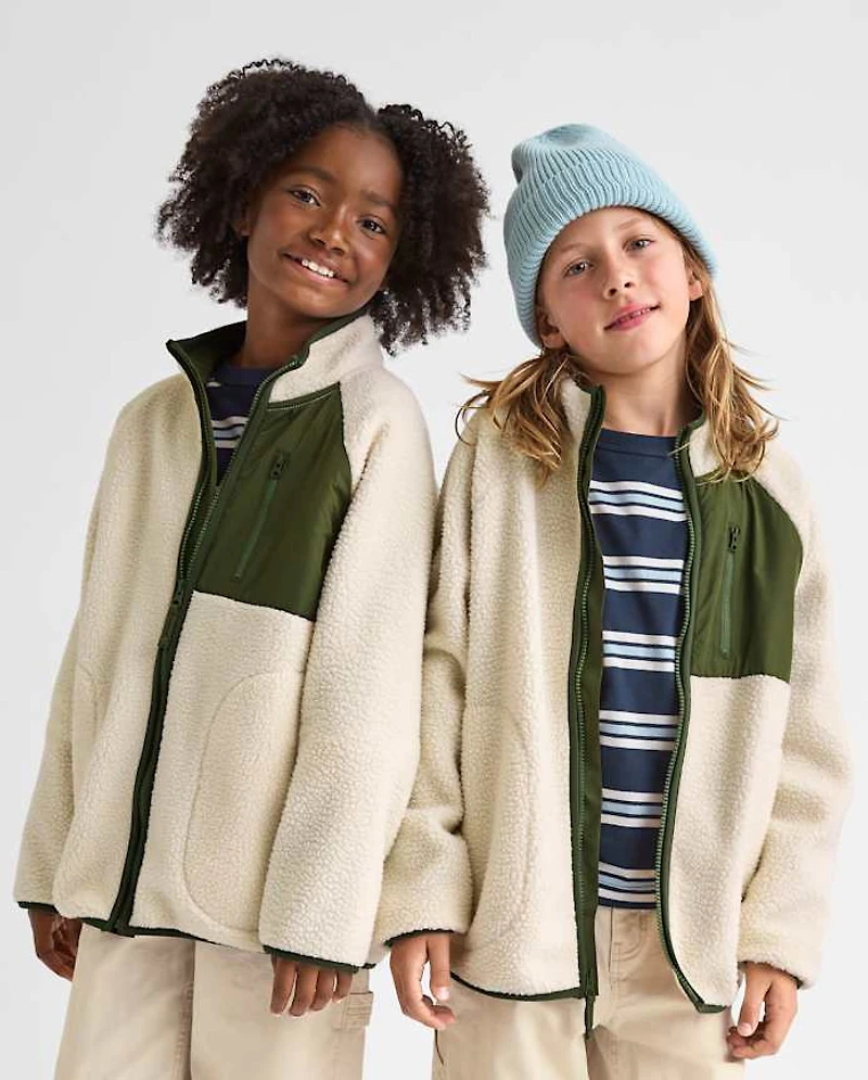Kids Contrast Sherpa Utility Zip Up Jacket