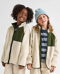 Kids Contrast Sherpa Utility Zip Up Jacket