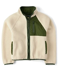 Kids Contrast Sherpa Utility Zip Up Jacket