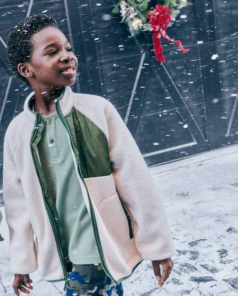 Kids Contrast Sherpa Utility Zip Up Jacket