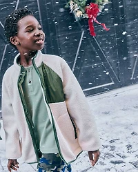 Kids Contrast Sherpa Utility Zip Up Jacket