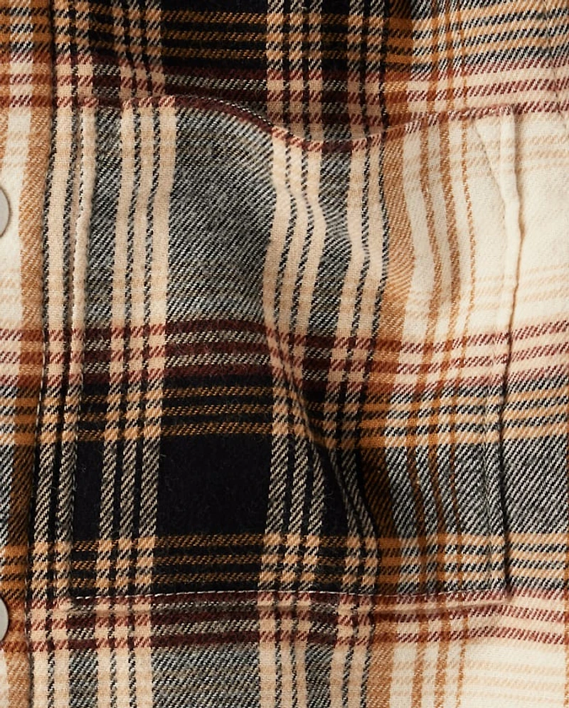 Big Boys Plaid Flannel Sherpa-Lined Hooded Jacket