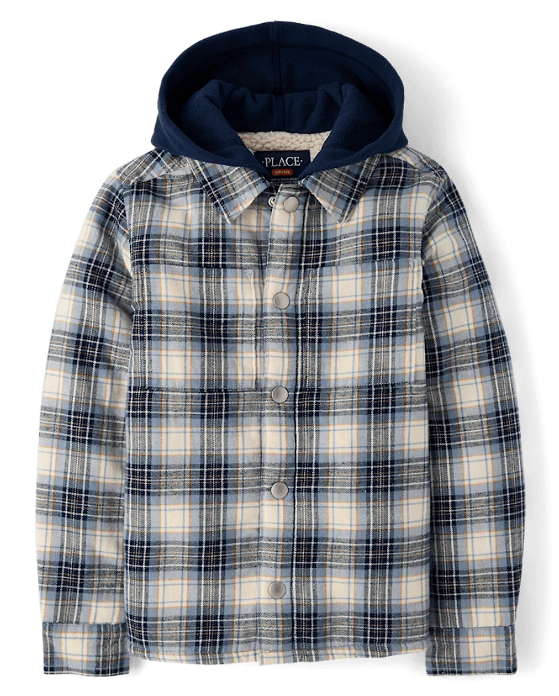 Boys Plaid Flannel Sherpa Lined Shacket