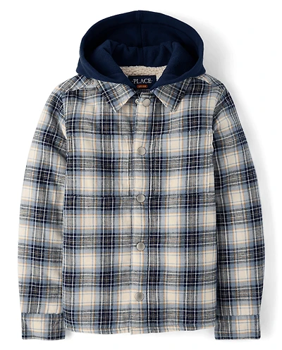 Boys Plaid Flannel Sherpa Lined Shacket