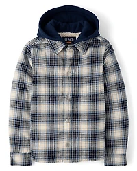 Boys Plaid Flannel Sherpa Lined Shacket