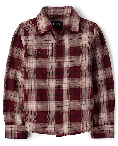 Boys Plaid Flannel Button Up Shirt