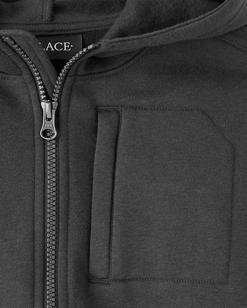 Boys Premium Fleece Utility Zip Up Hoodie