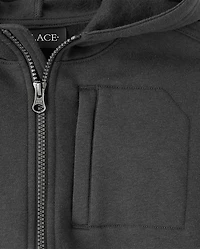 Boys Premium Fleece Utility Zip Up Hoodie